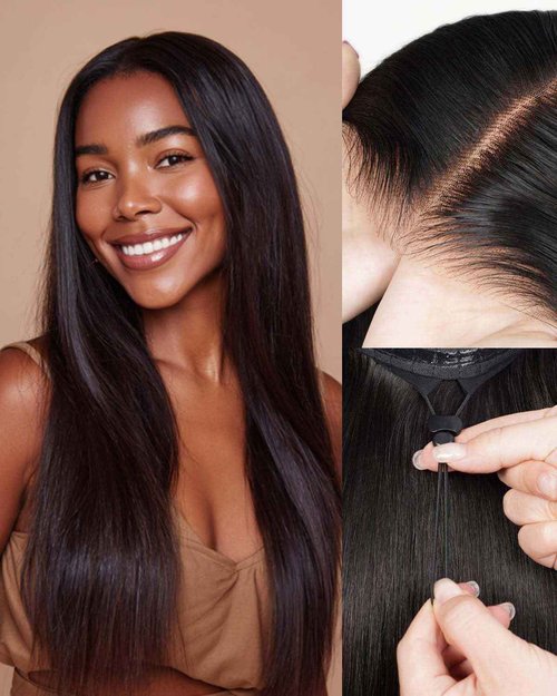 Arabella Hair 5x6 Glueless Human Hair Wig Pre Plucked Pre Cut 210% Density Natural Color 12a Bleached Knots Drawstring Straight Wig for Women HD Transparent Lace Frontal Human Hair Wigs 20 Inch