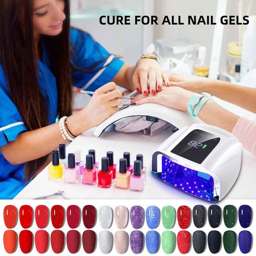 SUNYDOO 96W Rechargeable UV LED Nail lamp,Cordless Nail Dryer with Removable Stainless Steel Bottom,Professional Curing Lamp for Fingernail and Toenail, Auto Sensor & Quick Dry Nail Machine (White)