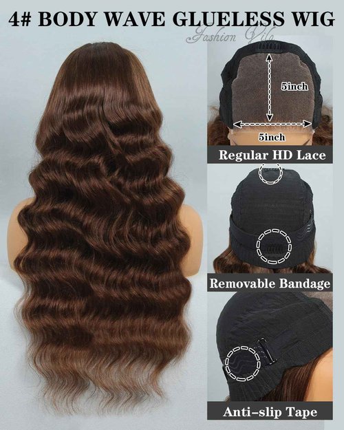 5X5 Glueless Wigs Human Hair Pre Plucked Pre Cut Chocolate Brown Lace Front Wig 24 Inch 5x5 Wear and Go Glueless Lace Closure Wig Body Wave Reglular HD Lace Front Wigs 4# Brown Colored Wig