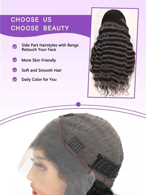 ALYOGA Deep Wave Lace Front Wig 13x6 Soft Remy Virgin Human Hair 180% Density HD Lace Frontal Wigs for Black Women Natural Color Pre Plucked Hairline