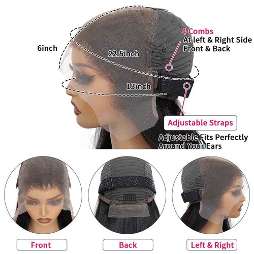 Dilraba 30 Inch Human Hair Wig 13x6 Lace Front Wigs Human Hair 200 Density HD Transparent Straight Lace Front Wigs Pre Plucked Glueless Lace Frontal Wigs Natural Black Color