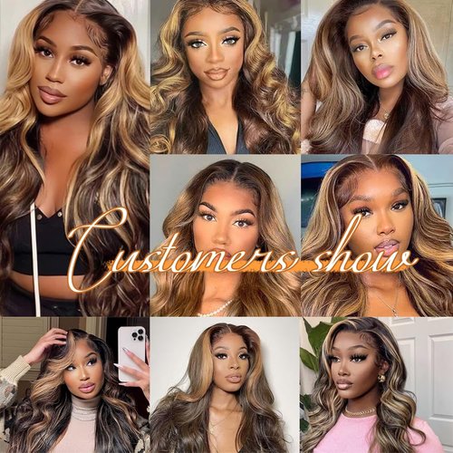 Naliandra 26 Inch Honey Blonde Lace Front Wig Human Hair Pre Plucked Ombre 13x4 Body Wave Lace Front Wigs Human Hair 4/27 Highlight 180 Density HD Lace Frontal Wigs