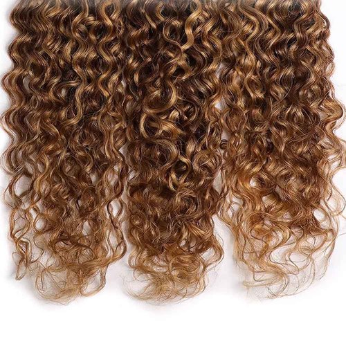 Dokksiiia Piano Color P4/27 Highlight Curly Wave Bundles Chocolate Brown and Honey Blonde Track Mix Curly Weave Bundles Double Weft Brazilian Human Hair Extensions 16 18 20 Inch