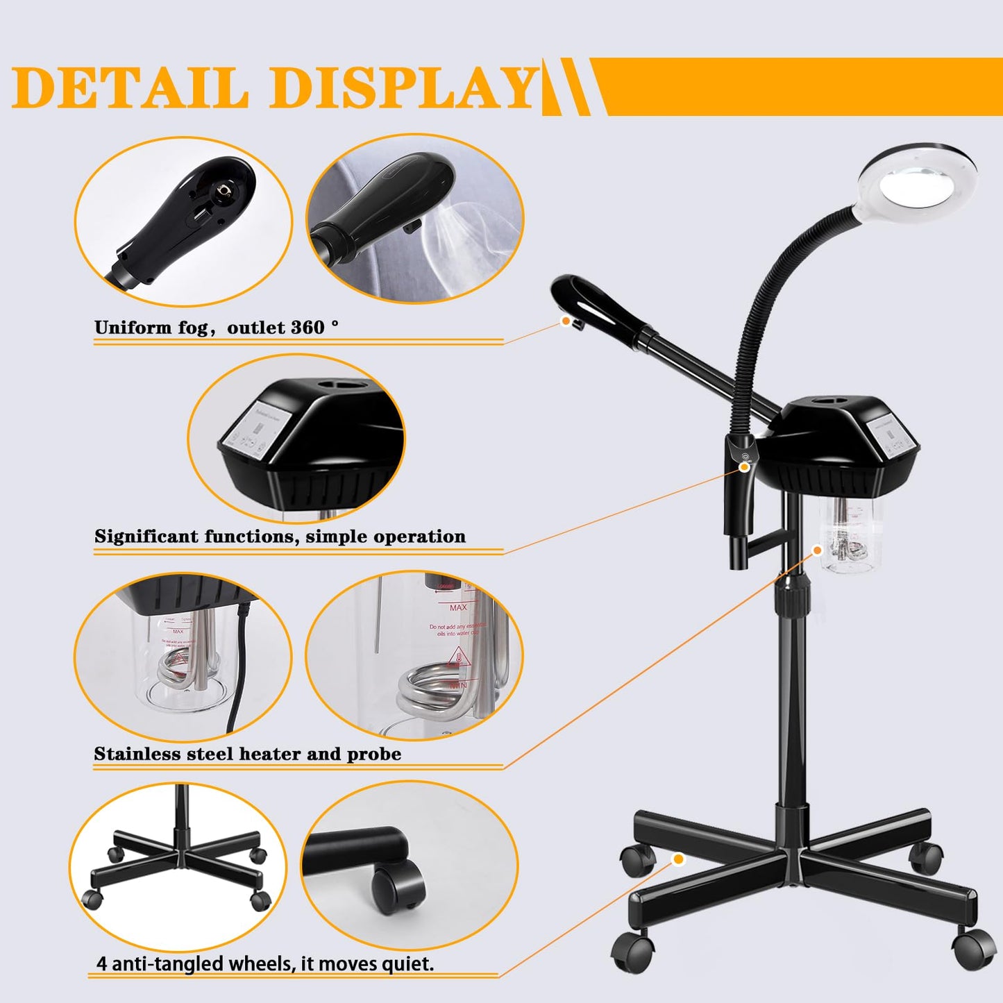 Professional Facial Steamer, 2 in 1 Facial Steamer with 5X Magnifying Lamp, Ozone Face Steamer, Suitable for Home or Beauty Spa Use