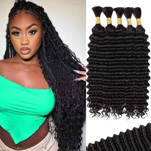 160g 5 Bundles Human Braiding Hair for Boho Braids 18 Inch Curly Boho Hair for Braiding Knotless 12A Deep Wave Bulk Bohemian Natural Black
