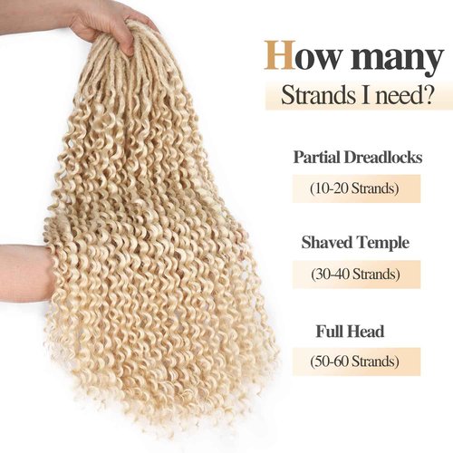 WIGER Full Set Double Ended Platinum Blonde Curly Dreads Extension for Women DE Blonde Wavy Dreadlock Handmade Synthetic Soft Dreadlock Crochet Hair (50 Strands Curly Dreads, 613)