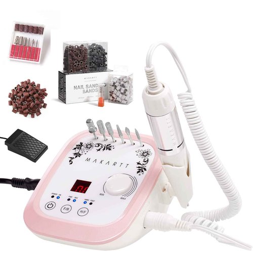 Makartt Nail Drill Professional 35000RPM Electric Nail File Machine, Genesie Nail Efile Bundle with Nail Drill Bits Sanding Bands for Nail Drill #80#150#240 Grits 300Pcs Nail File Sanding Bands