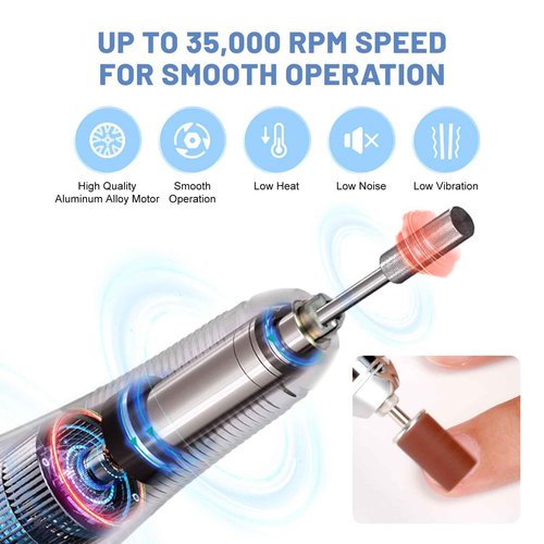 Vrenmol Professional Electric Nail Drill: 35000RPM Rechargeable Nail Drill Machine with Base Portable Nail File with Nail Drill Bits for Remove Gel Dip Acrylic Nails Nail Art Salon Use White