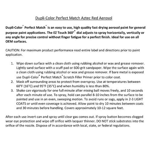 Dupli-Color EBNS05687 Perfect Match Automotive Spray Paint - Aztec Red, AG2-8 oz. Aerosol Can