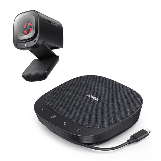 Anker PowerConf C200 2K Mac Webcam & PowerConf S330 USB Speakerphone, Computer Cam for Laptop with AI-Noise Cancelling Mics & Adjustable FoV, Home Conference Mic with AI Voice Enhancement, Plug & Play