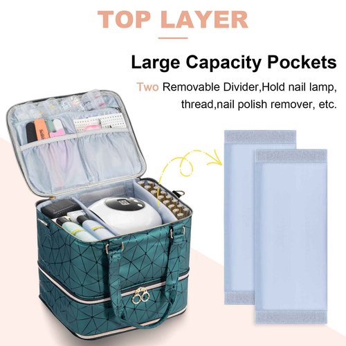 Uross Nail Polish Organizer Bag Holds 84 Bottles Nail Polish & Nail Lamp,Large Gel Nail Polish Organizers and Storage box for Nail Tech, Nail Kit Supplies Organizer Case-Darkgreen
