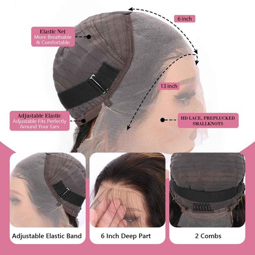 13x6 Ombre Lace Front Wig Human Hair 1B/30 Body Wave Lace Frontal Wigs Human Hair Pre Plucked 180% Density Highlight HD Lace Front Colored Wig Human Hair Glueless Balayage Wig for Women 20 Inch