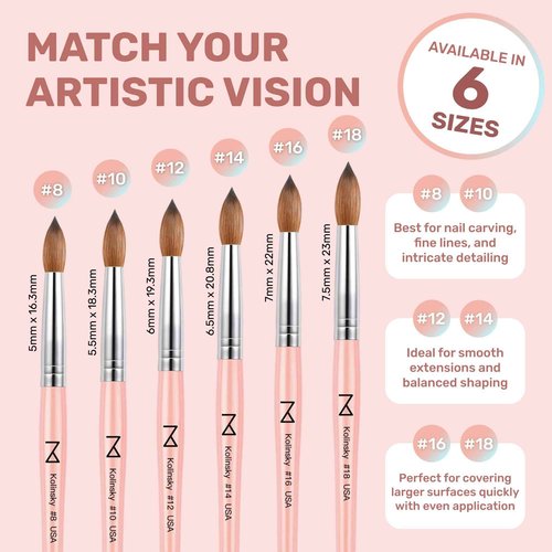 M – Majesti Pink 100% Kolinsky Acrylic Nail Brush | Professional Acrylic Sculpting & Application Brush | Handcrafted Premium Nail Art Tool for Nail Technicians (#18)
