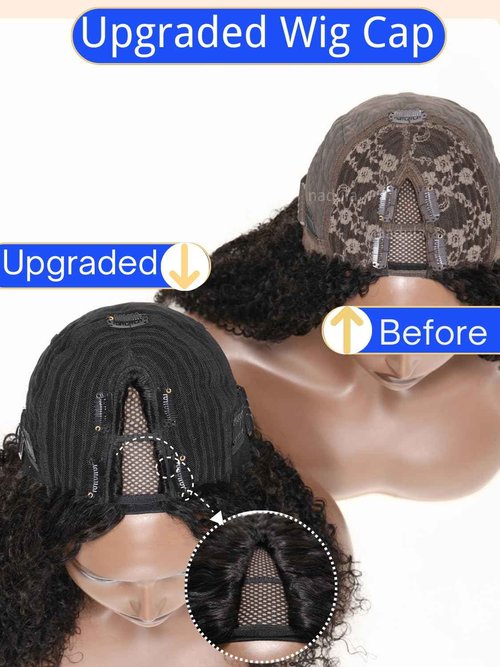 Nadula EasiContour V Part Curly Wigs Human Hair No Leave Out Ombre Black to Chestnut Brown Clip in V-part Wig,12A Glueless Highlight Upgrade U Part Human Hair Wig Ready to Go 180% Density 16inch