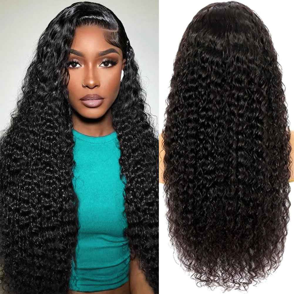 28 Inch Deep Wave Lace Front Wigs Human Hair 200 Density 13x6 HD Transparent Jerry Curly Lace Front Wigs Glueless Wigs Pre Plucked Deep Curly Human Hair Wig for Women