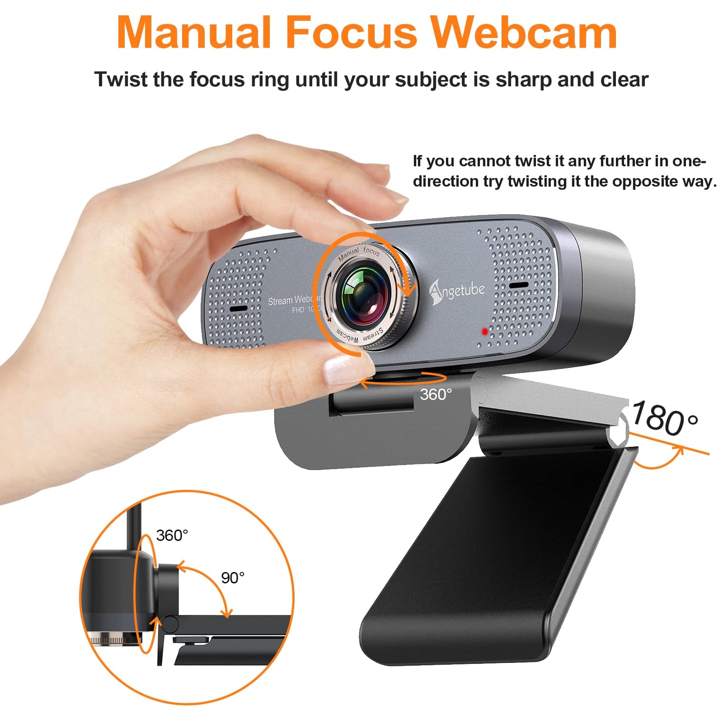Angetube 1080P Web Camera for Computer HD Webcam with Microphone - USB PC Camera with 90-Degree Wide Angle, Plug and Play for Zoom | Skype | Teams | Streaming | Video Calling