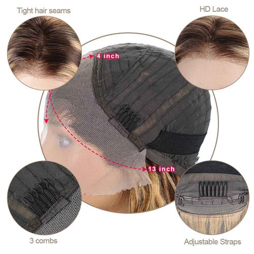 DOSAY Highlight Ombre 13x4 Hd Transparent Lace Front Human Hair Wig 24 Inch Brown Honey Blonde Body Wave Glueless Wigs 180% Density for Woman