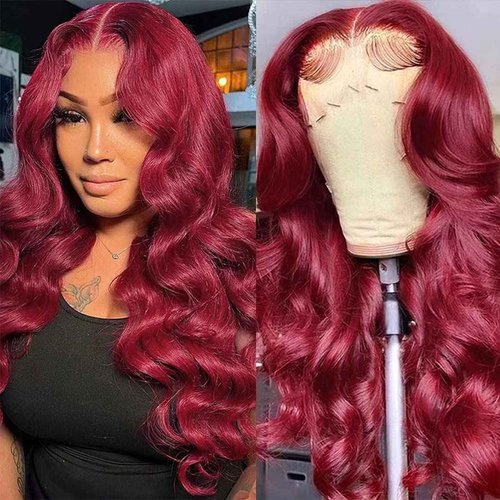 MISSJAY 18 inch Burgundy Lace Front Wigs, Body Wave Glueless HD Lace Frontal with 13x6 Hd Lace Front and 180 Density