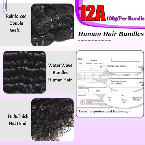 Gloseeing Water Wave Human Hair Bundles 28 Inch 12A Double Weft Wet and Wavy Bundles Human Hair Water Wave Bundles Quick Weave Hair Bundles Natural Black