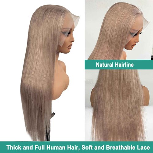 Munx Ash Blonde Wig Human Hair, 13X6 HD Transparent Glueless Wigs Lace Frontal for Black Women Pre Plucked Silky Straight Lace Front Wig Human Hair 180% Density 20Inch