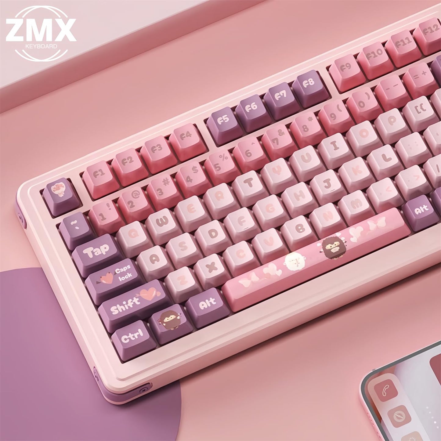 ZMX Cute Keyboard Keycaps,PBT Dye-Sub Custom Keycaps Set Cherry Profile 124 Keys Full Size Keycaps for ANSI Layout Cherry MX Switches 75% 60% Mechanical Gaming Keyboard Kawaii Cartoon Keycaps (05)