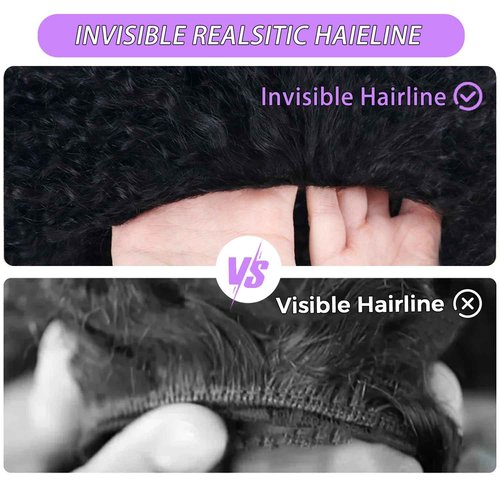 CanaryFly Afro Kinky Curly Half Wigs For Black Women 200% Density 3 In 1 Half Wig Human Hair With Drawstring Afro Curly Glueless Flip Over Wigs Quick Install Beginner Friendly, Natural Black(14inch)