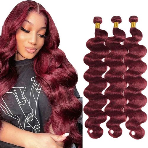 Bamilala Brazilian Human Hair Bundles Burgundy 99J 10 12 14 Inch Body Wave Bundles Human Hair 12A Unprocessed Virgin Quick Weave Sewn in Hair for Black Women
