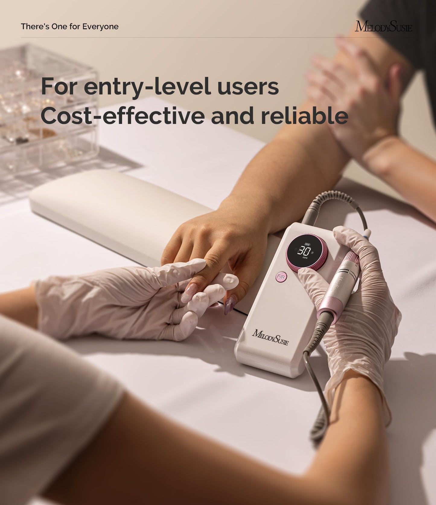 MelodySusie Entry-Level Clip-On Cordless 2-in-1 Nail Drill with Adjustable Built-in Stand, SC330G 30000RPM E-File for All Manicure Shaping & Gel Removal, Ideal for Training, Nail Art Practice at Home