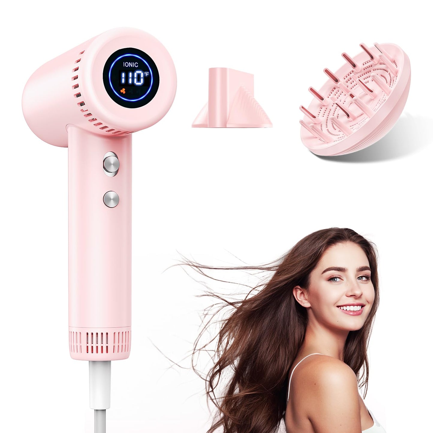 Hair Dryer - 160,000 RPM Ionic Blow Dryer - High Speed Fast Drying Professional Hairdryer for Smooth, 9 Temps Set for Women, 500 Million Negative Ions, Lightweight 0.8lb for Travel, Auto Clean