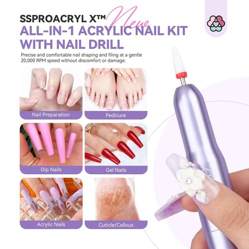 SAVILAND Acrylic Nail Kit with Everything: Professional Nail Kit Acrylic Set with EMA Monomer Nail Drill Gel Polish for Nail Extension 3D Carving Sculpture Home Salon Use Christmas Gift Set