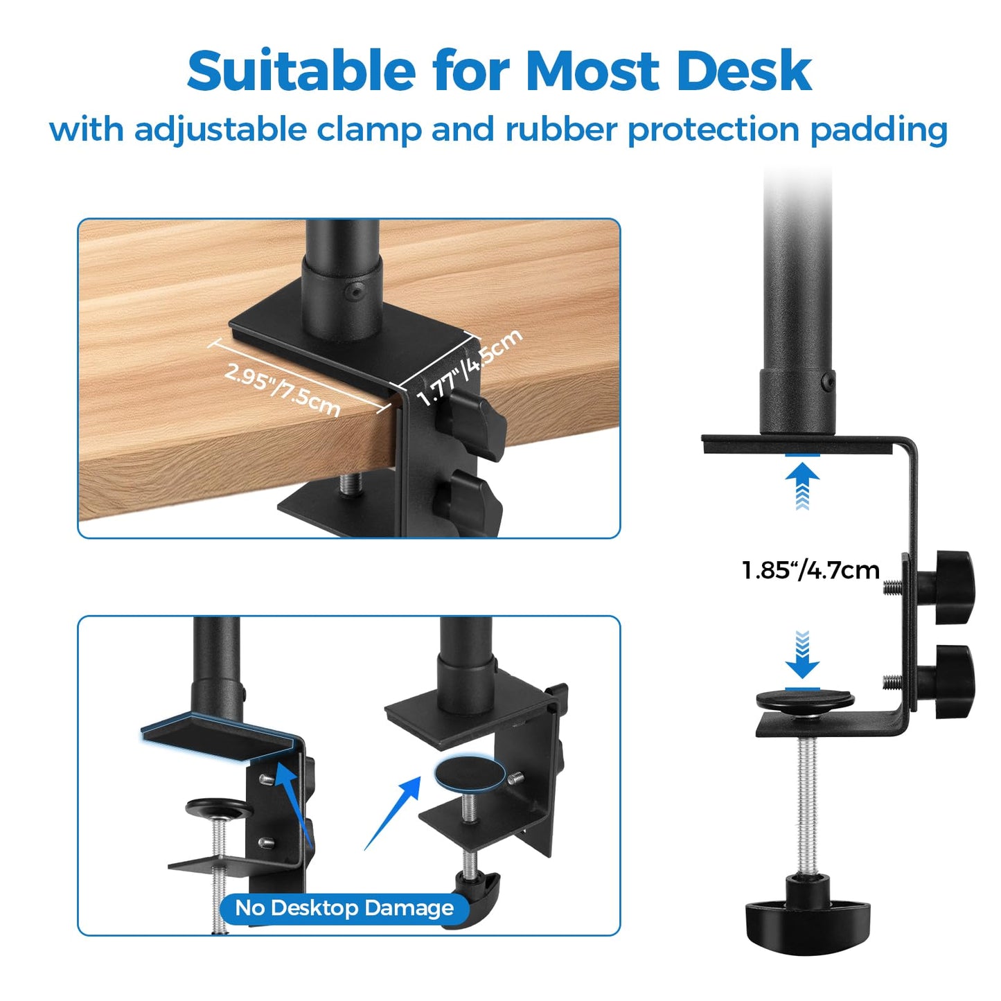 Aqirui Camera Desk Mount Stand with 1/4" Ball Head and Phone Holder Clip, Desktop Light Stand, 14"-23.6" Adjustable Light Stand, for DSLR Camera,Ring Light,Webcam,Phone