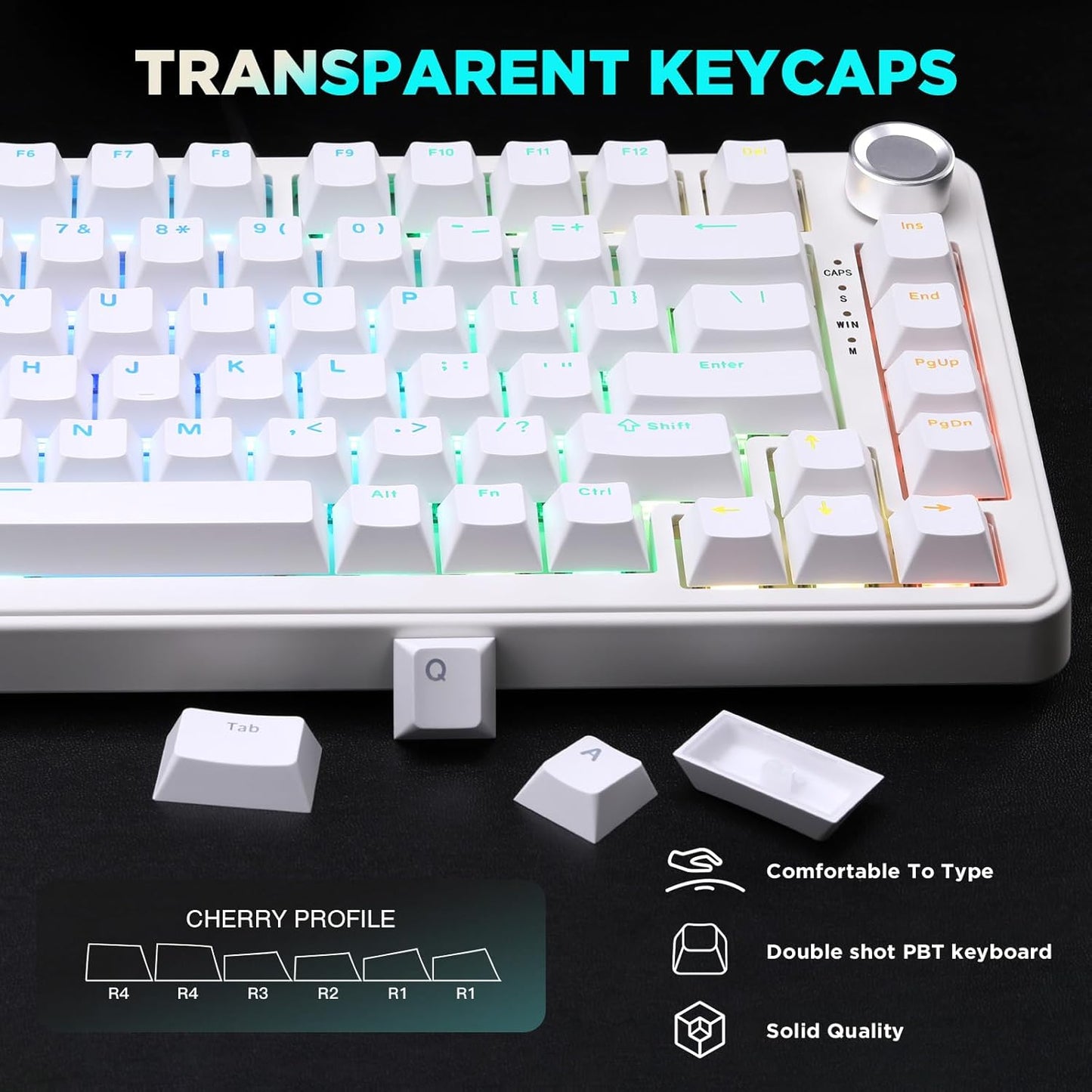 YUNZII B75 Mechanical Keyboard,75% Layout with Knob,Hot Swappable RGB Backlit Gasket Mounted, Creamy Typing, Double-Shot PBT Keycaps,Cherry Profile,for Win/Mac (White, Milk V2 Linear Switch)