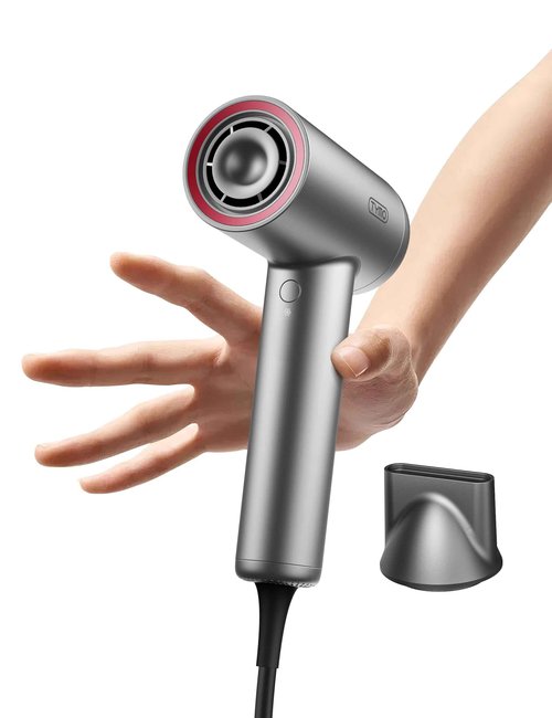 TYMO Ionic Hair Dryer for Women, Professional Blow Dryer with 110000 RPM Brushless Motor for Fast Drying, Travel Lightweight AIRHYPE Lite Hairdryer, Low Noise, 4 Temps & 3 Speeds for Man, Silver