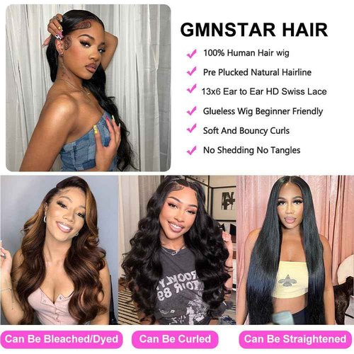 GMNSTAR 28 Inch 13x6 Lace Front Wigs Human Hair Body Wave HD Lace Frontal Wigs for Black Women 180 Density Glueless Wigs Human Hair Pre Plucked with Baby Hair