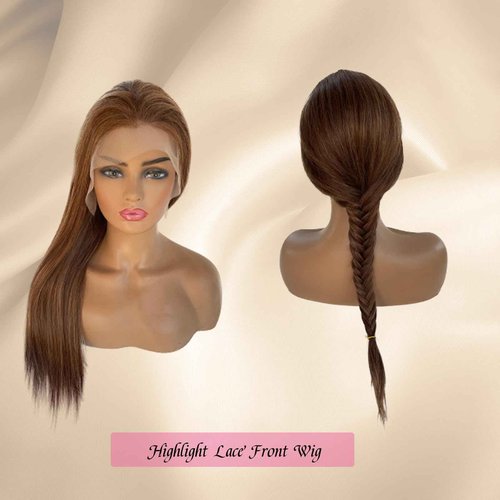 OiMiGO Highlight 13x6 Lace Front Human Hair Wig for Women,Ombre Straight Skilly Lace Frontal Wigs 10A Brazilian Hair,Pre Plucked with Natural Hairline colored Brown with Auburn Wigs #4T4/30(20Inch)