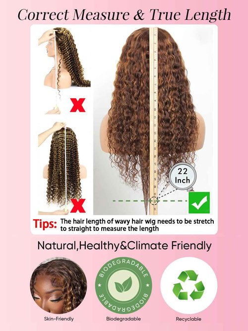 NOELLA Highlight Ombre Lace Front Wigs Human Hair 13x6 Honey Blonde Water Wave Curly Highlighted Wig Human Hair 22 Inch 210% Density Wet and Wavy HD Lace Frontal Glueless Wig For Black Women