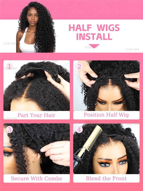 Curlyme 3 In 1 Curly Half Wig Human Hair Water Wave Glueless Install Flexible Fit Curly Flip Over Half Wig With Adjustable String Invisilbe Hairline Beginner Friendly Water Wave Wig 18 Inch