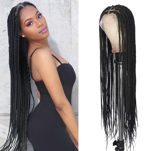 ROSEBONY 36 Inch HD Full Lace Knotless Braided Wigs, Natural Black Box Braids with Baby Hair, Long Lace Front Wigs for Black Women