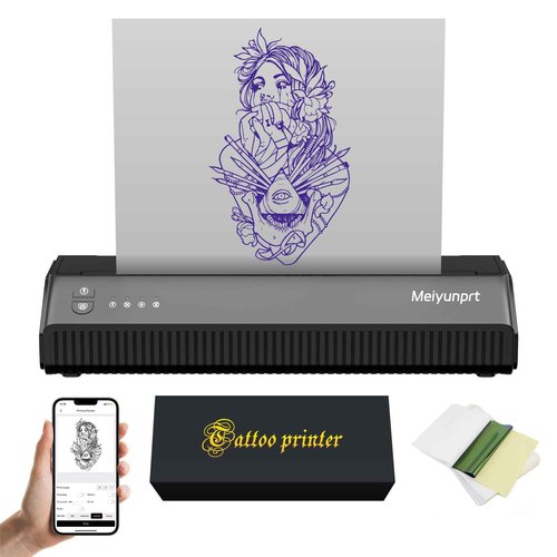 Tattoo Stencil Printer Bluetooth Thermal Stencil Printer for Tattooing Wireless Tattoo Machine Kit with 10 Transfer Paper Compatible with Smartphone & PC for Tattoo Artists & Beginners