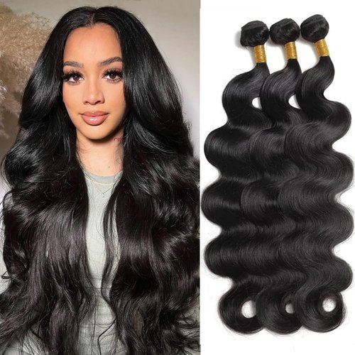 12A Body Wave Bundles 100% Unprocessed Brazilian Virgin Hair 18-22Inch 3 Bundles Double Weft Weave Real Human Hair Natural Black