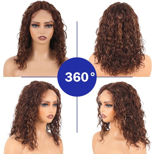 ManeMajesty Ombre Deep Wave Lace Front Wigs Wear and Go Glueless Wigs Human Hair Pre Plucked Pre Cut Wet and Wavy Lace Front Wigs 180% Density T Part Honey Blonde and Brown Mixed Wig(FS4/27,16inch)