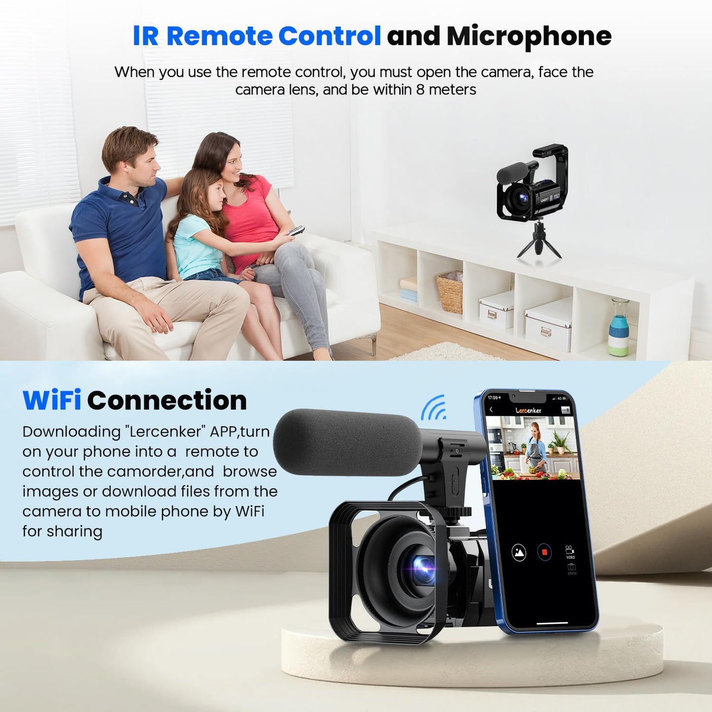 5K Camcorder Video Camera 56MP Vlogging Camera YouTube 16X Digital Zoom Webcam Anti-shake 3.0" 270° Rotation Touchscreen Dual Lens Cam corder with 64GB SD Card, 2 Batteries, Microphone, Remote, Tripod