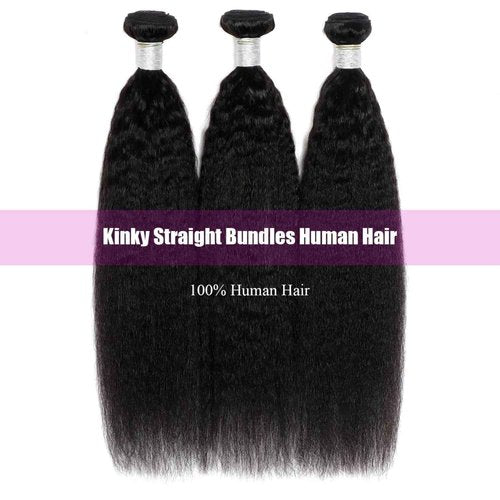 Kinky Straight Bundles Human Hair 18 20 22 Inch Yaki Straight 3 Bundles Human Hair Sew in Kinkystraight Remy Hairs Extension 12A 100% Unprocessed Brazilian Virgin Hair Weave Natural Color