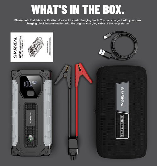 Sharmeal Car Jump Starter 3000A, Jump Starter Battery Pack for Up to 9.0L Gas and 7.0L Diesel Engines, Portable Jump Box with LED Light