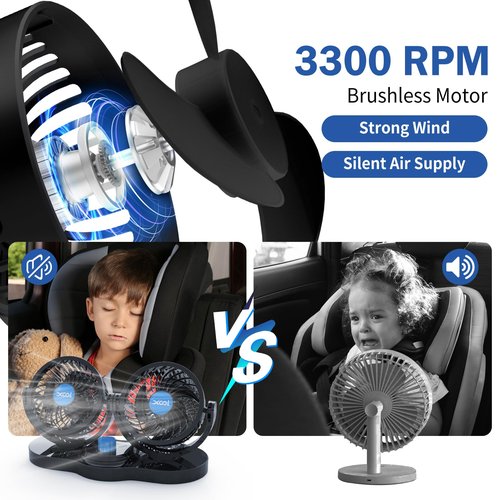 XOOL Car Fan 12V Portable Auto Cooling Fan, Dual Head Electric Car Fans Cigarette Lighter 360 Degree Rotatable Vehicle Fans for Truck SUV Sedan RV Van Boat Golf Cart