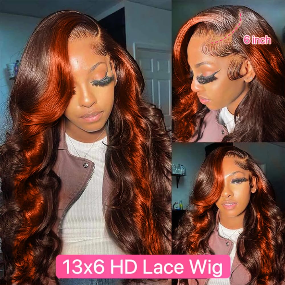 13x6 Lace Front Wigs Human Hair Pre Plucked Highlight 13x6 HD Lace Front Wigs Ginger Orange Human Hair Wigs for Women 13x6 Body Wave Ombre Wig Brazilian Hair22inch