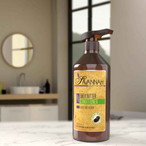 Savannah Hair Therapy Bundle: Shea Butter Shampoo 16.9 oz (500ml) + Conditioner 16.9 oz (500ml) + Leave-in-Cream 16.9 oz (500ml), for All Types of Hair, Natural Keratin Treatment
