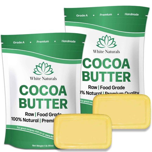 Raw Organic Cocoa Butter 2 lb (1 lb in each bag) 100% Natural, Unrefined, Pure, Excellent For Skin Care,Cooking, DIY WhIpped Body Butter, Lip Balms, Lotions, Chocolate and More!