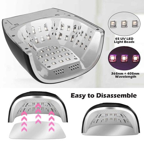 90W Professional Wireless Cordless Rechargeable UV LED Nail Lamp,Nail Lamp Gel Nail Curing Dryer Light for Nails with 45 Beads,4 Timer Setting LCD Display Nail Polish Machine (Black)