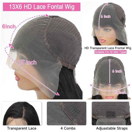 Leicymens 13x6 Lace Front Wigs Human Hair 180% Density HD Lace Frontal Wigs Body Wave Lace Front Wigs Human Hair Pre Plucked With Bleached Knots Black Body Wave Wig 22 Inch